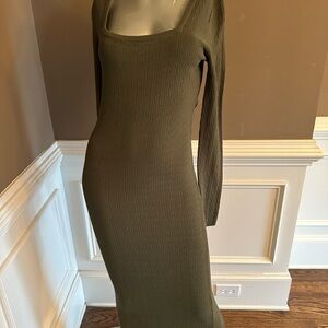 NWT Zara Knit Olive Green  Maxi Dress Sz M